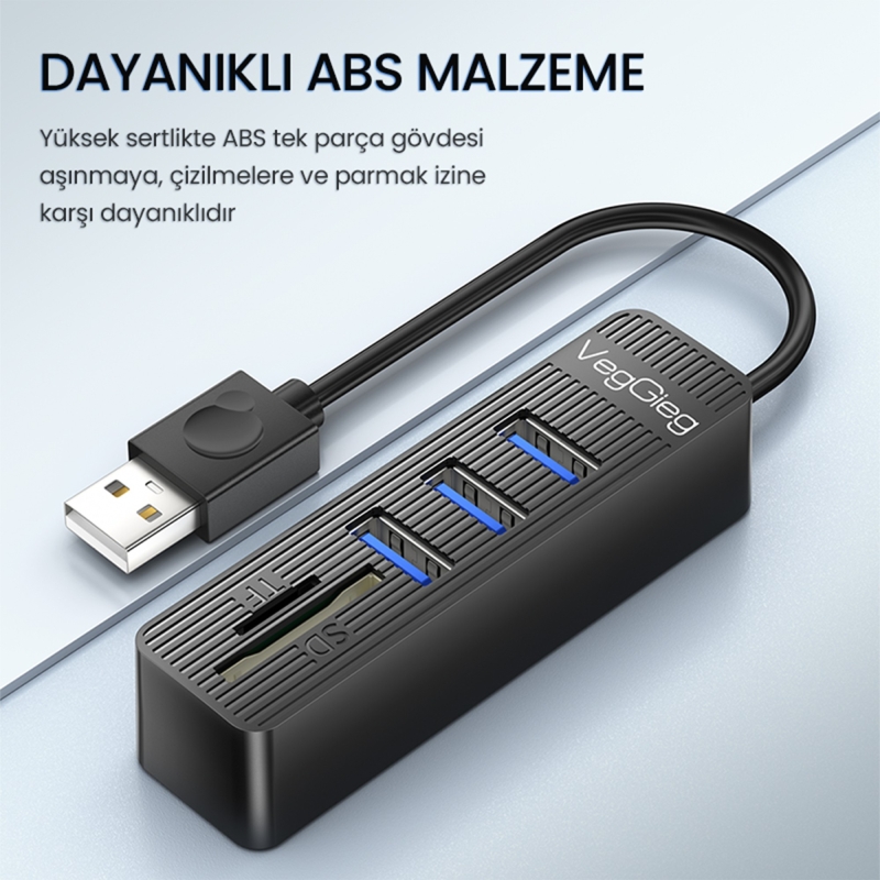 VegGieg USB 2.0 SD - MicroSD Kart Okuyucu ve 3 Port USB Çoklayıcı Hub - 5