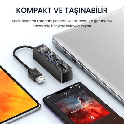 VegGieg USB 2.0 SD - MicroSD Kart Okuyucu ve 3 Port USB Çoklayıcı Hub - 6