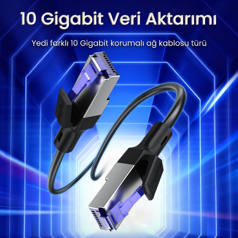 VegGieg CAT7 10Gbps Gigabit 600Mhz FTP RJ45 Ethernet Kablosu 3 Metre - 2