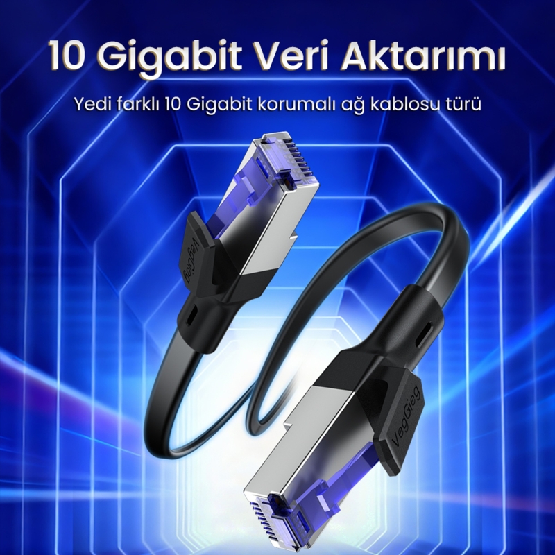 VegGieg CAT7 10Gbps Gigabit 600Mhz FTP RJ45 Flat Ethernet Kablosu 1.5 Metre - 2