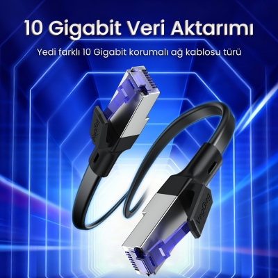 VegGieg CAT7 10Gbps Gigabit 600Mhz FTP RJ45 Flat Ethernet Kablosu 3 Metre - 2