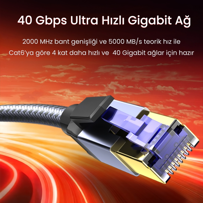 VegGieg CAT8 40Gbps Gigabit FTP 2000Mhz RJ45 Ethernet Ağ Kablosu 10 Metre - 2