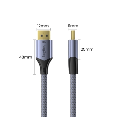 VegGieg Displayport 16K 60Hz 8K 240Hz 4K 240Hz 80 Gbps HDR ARC Örgülü DP 2.1 Kablo 1 Metre - 8