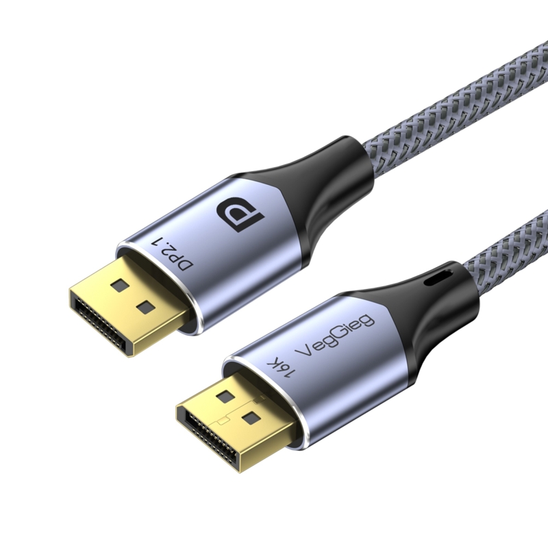 VegGieg Displayport 16K 60Hz 8K 240Hz 4K 240Hz 80 Gbps HDR ARC Örgülü DP 2.1 Kablo 1.5 Metre - 1