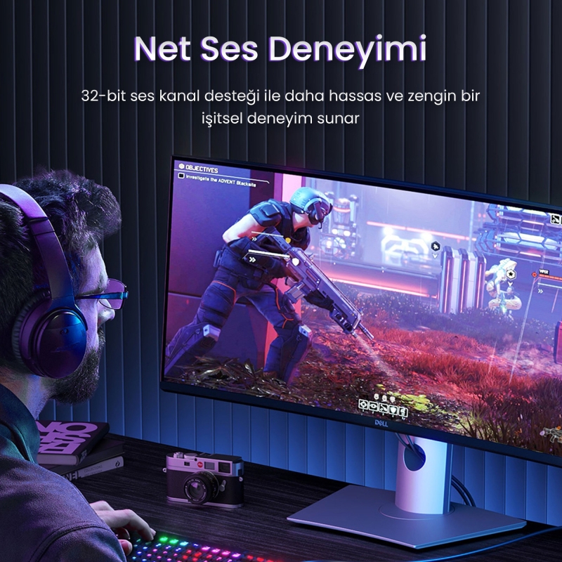 VegGieg Displayport 16K 60Hz 8K 240Hz 4K 240Hz 80 Gbps HDR ARC Örgülü DP 2.1 Kablo 1.5 Metre - 6