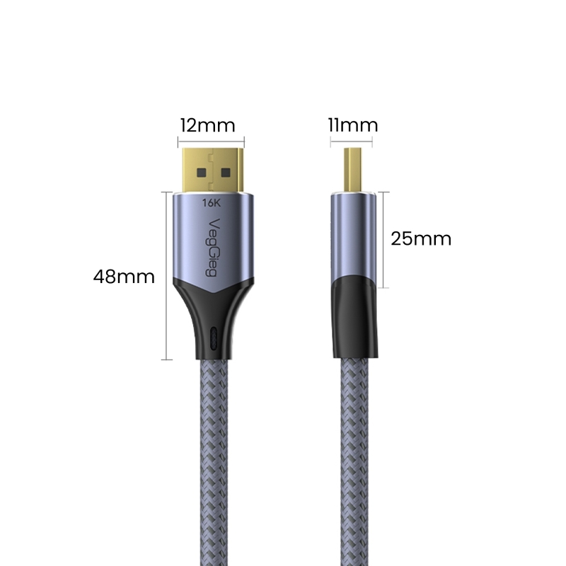 VegGieg Displayport 16K 60Hz 8K 240Hz 4K 240Hz 80 Gbps HDR ARC Örgülü DP 2.1 Kablo 1.5 Metre - 8