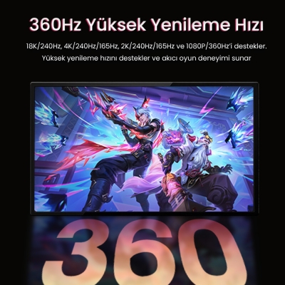 VegGieg Displayport 16K 60Hz 8K 240Hz 4K 240Hz 80 Gbps HDR ARC Örgülü DP 2.1 Kablo 1.5 Metre - 4