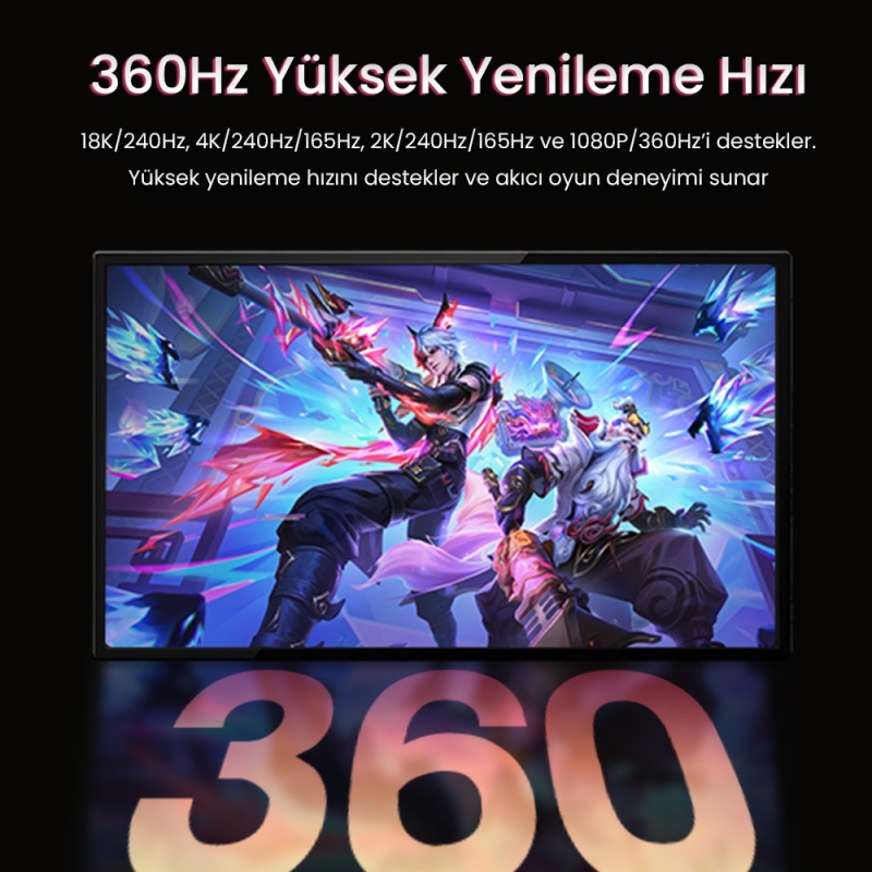 VegGieg Displayport 16K 60Hz 8K 240Hz 4K 240Hz 80 Gbps HDR ARC Örgülü DP 2.1 Kablo 3 Metre - 4