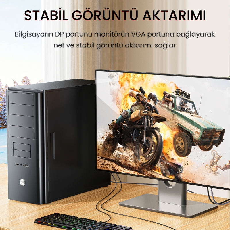 VegGieg DisplayPort (DP) to VGA Full HD 60Hz Görüntü Video Aktarım Kablosu 1.5 Metre - 4