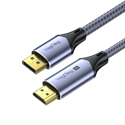 VegGieg DP to HDMI Kablo 8K 60Hz 4K 240Hz HDR 3D 48Gbps Örgülü Displayport to HDMI Kablo 2 Metre - VegGieg
