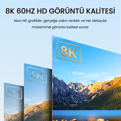 VegGieg DP to HDMI Kablo 8K 60Hz 4K 240Hz HDR 3D 48Gbps Örgülü Displayport to HDMI Kablo 2 Metre - 2