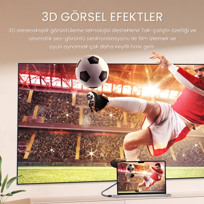 VegGieg DP to HDMI Kablo 8K 60Hz 4K 240Hz HDR 3D 48Gbps Örgülü Displayport to HDMI Kablo 2 Metre - 3