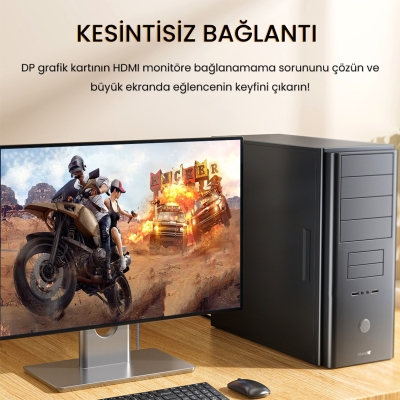VegGieg DP to HDMI Kablo 8K 60Hz 4K 240Hz HDR 3D 48Gbps Örgülü Displayport to HDMI Kablo 2 Metre - 4
