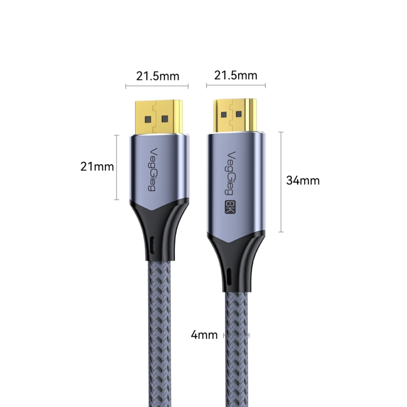 VegGieg DP to HDMI Kablo 8K 60Hz 4K 240Hz HDR 3D 48Gbps Örgülü Displayport to HDMI Kablo 2 Metre - 7