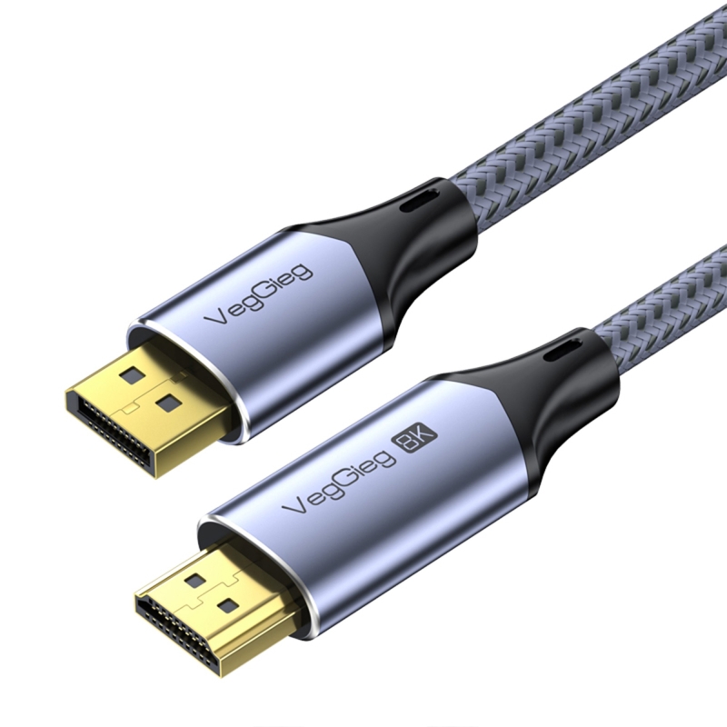 Veggieg DP to HDMI Kablo 8K 60Hz 4K 240Hz HDR 3D 48Gbps Örgülü Displayport to HDMI Kablo 2 Metre - 1