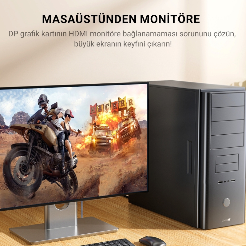 Veggieg DP to HDMI Kablo 8K 60Hz 4K 240Hz HDR 3D 48Gbps Örgülü Displayport to HDMI Kablo 2 Metre - 6