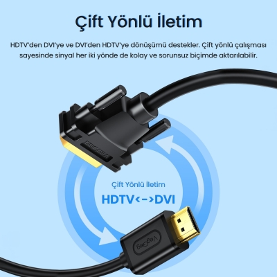 VegGieg DVI 24+1 to HDMI 2K Dönüştürücü Monitör Kablosu 2 Metre - 3