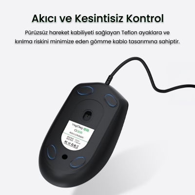 VegGieg G005 Optik 3 Tuşlu Sağ ve Sol Elle Kullanıma Uygun USB Kablolu Mouse Siyah - 6