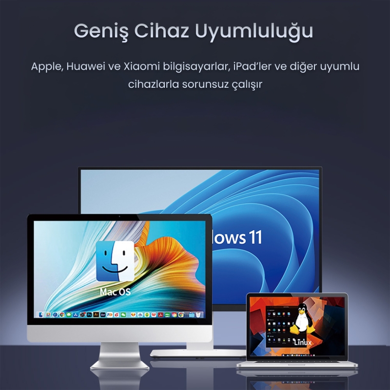 VegGieg G880 Dual-Mode Bluetooth 5.3 ve 2.4GHz 3600DPI Optik Kablosuz Mouse Gri - 7