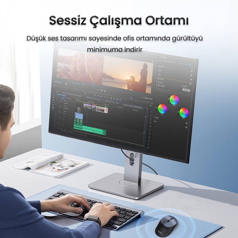 VegGieg G880 Dual-Mode Bluetooth 5.3 ve 2.4GHz 3600DPI Optik Kablosuz Mouse Gri - 6