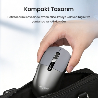 VegGieg G900 Dual-Mode Bluetooth 5.3 ve 2.4GHz 3600DPI Optik Kablosuz Mouse Siyah - 6