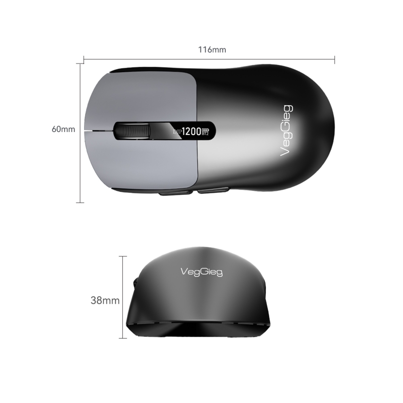 VegGieg G900 Dual-Mode Bluetooth 5.3 ve 2.4GHz 3600DPI Optik Kablosuz Mouse Siyah - 8