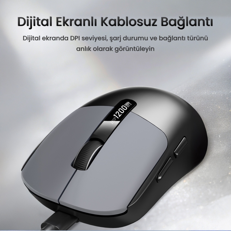 VegGieg G900 Dual-Mode Bluetooth 5.3 ve 2.4GHz 3600DPI Ekranlı Şarjlı Optik Kablosuz Mouse Siyah - 4
