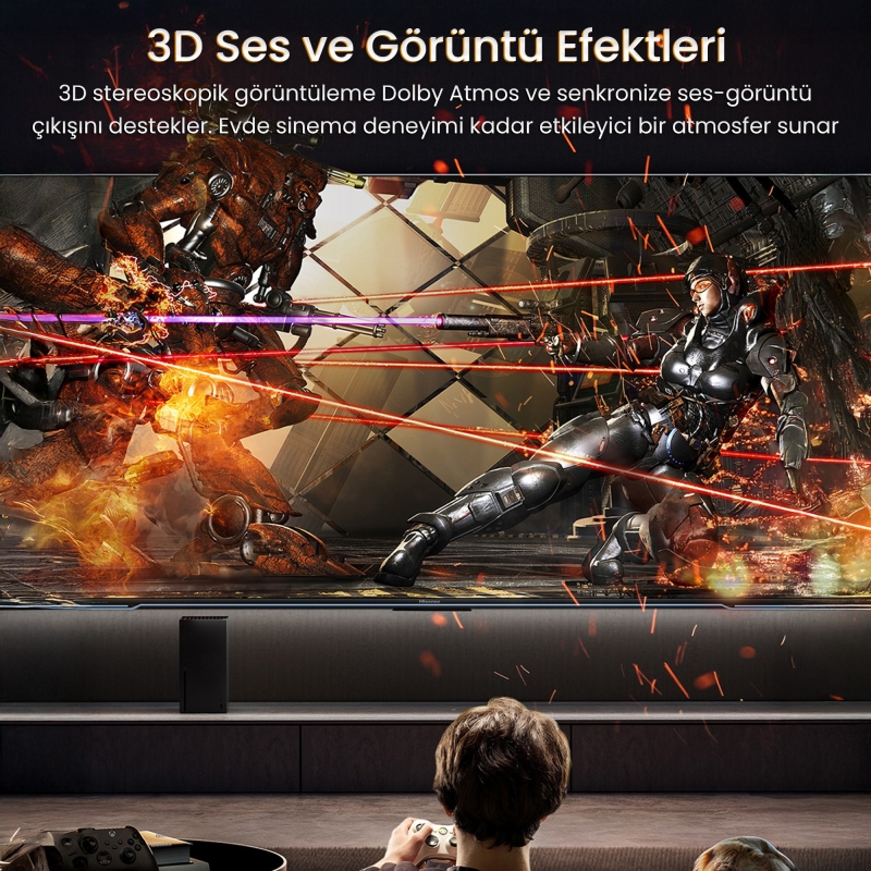 VegGieg HDMI 2.1 8K 60Hz 4K 120Hz 48 Gbps HDR eARC HDCP 2.2 Örgülü Ses ve Görüntü Kablosu 2 Metre - 5