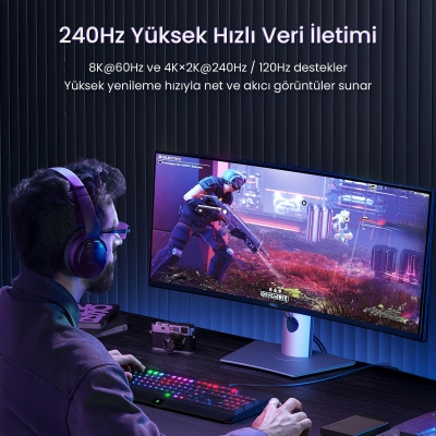 VegGieg HDMI 2.1 8K 60Hz 4K 120Hz 48 Gbps HDR eARC HDCP 2.2 Örgülü Ses ve Görüntü Kablosu 2 Metre - 6