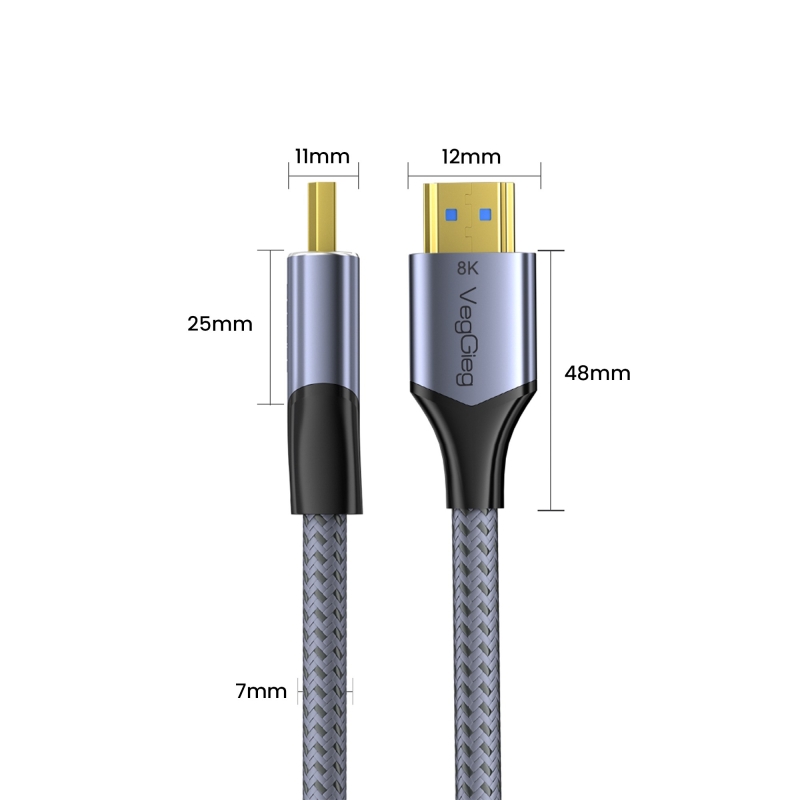VegGieg HDMI 2.1 8K 60Hz 4K 120Hz 48 Gbps HDR eARC HDCP 2.2 Örgülü Ses ve Görüntü Kablosu 2 Metre - 8