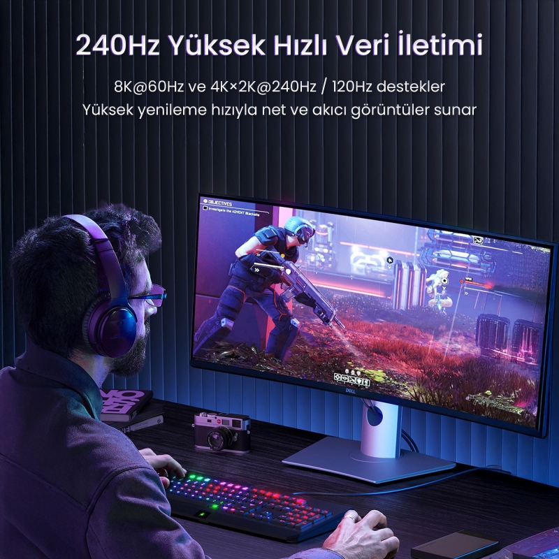 VegGieg HDMI 2.1 8K 60Hz 4K 120Hz 48 Gbps HDR eARC HDCP 2.2 Örgülü Ses ve Görüntü Kablosu 3 Metre - 6