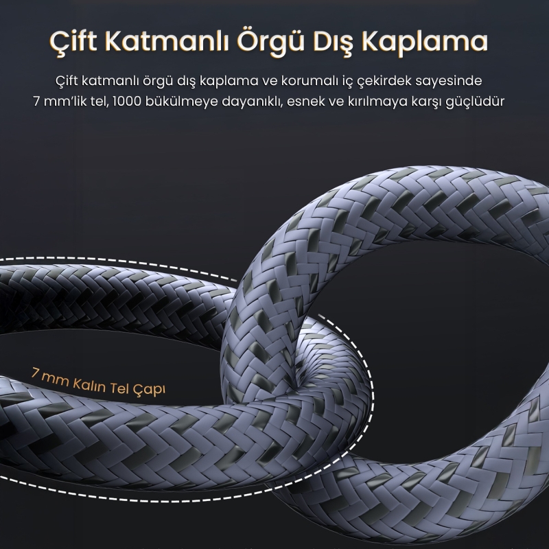 VegGieg HDMI 2.1 8K 60Hz 4K 120Hz 48 Gbps HDR eARC HDCP 2.2 Örgülü Ses ve Görüntü Kablosu 5 Metre - 3