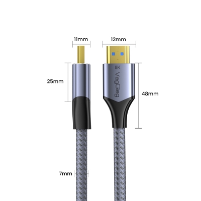 VegGieg HDMI 2.1 8K 60Hz 4K 120Hz 48 Gbps HDR eARC HDCP 2.2 Örgülü Ses ve Görüntü Kablosu 5 Metre - 8