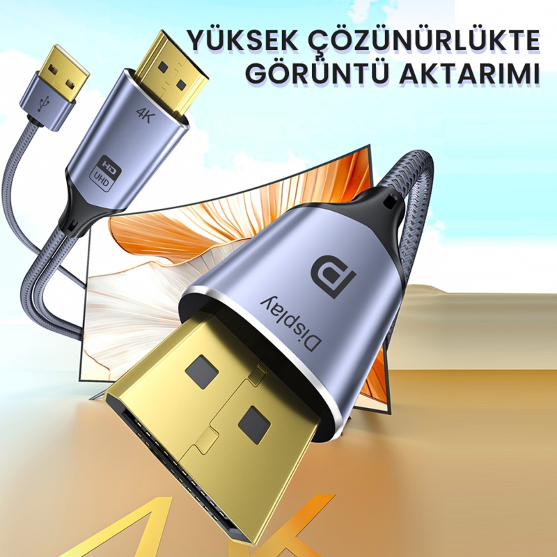 VegGieg HDMI to Displayport DP 4K 60Hz USB Görüntü Aktarma Kablosu 2 Metre - 2
