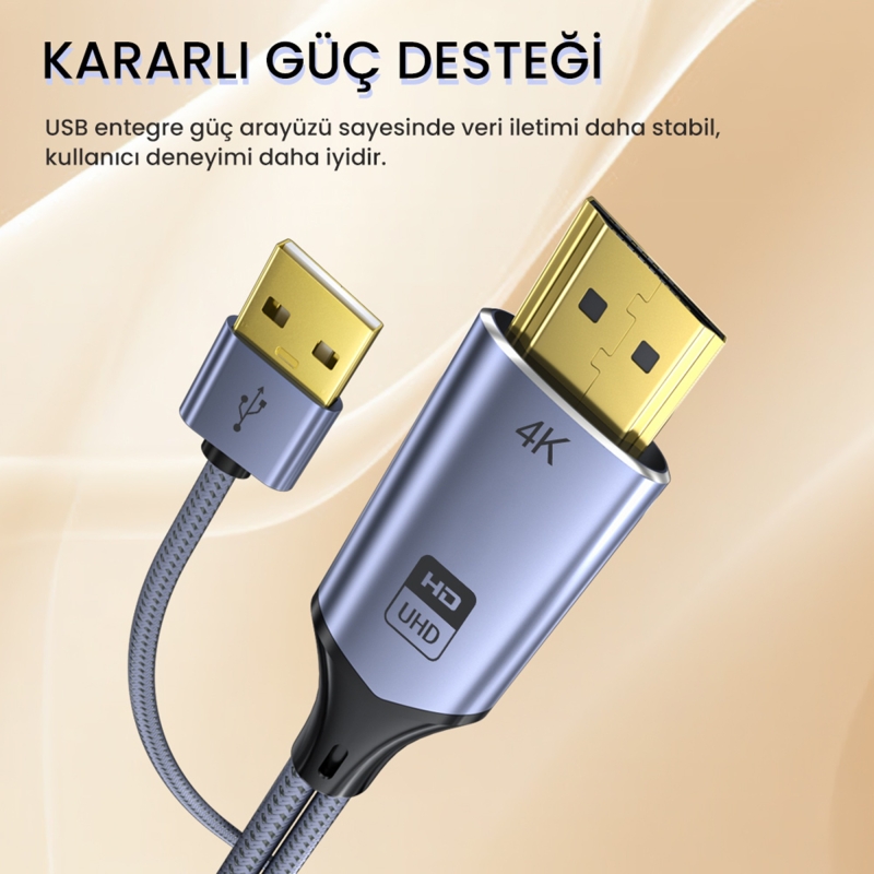 VegGieg HDMI to Displayport DP 4K 60Hz USB Görüntü Aktarma Kablosu 2 Metre - 4