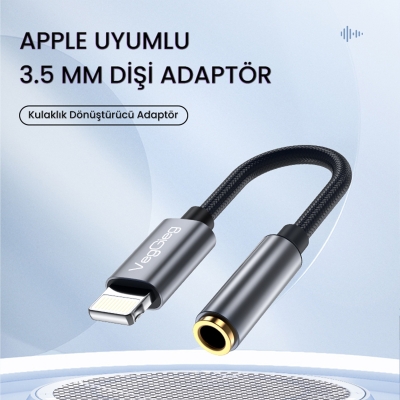 VegGieg iPhone Lightning to 3.5mm Örgülü Kulaklık Dönüştürücü Adaptör - 2