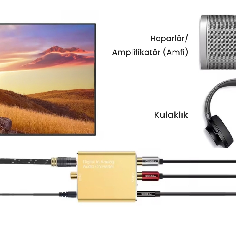 VegGieg Koaksiyel Toslink Optik Dijital to 3.5mm RCA Analog Ses Çevirici Adaptör - 4