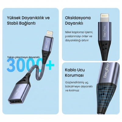 VegGieg Lightning to USB 2.0 OTG Çevirici Dönüştürücü Adaptör - 5