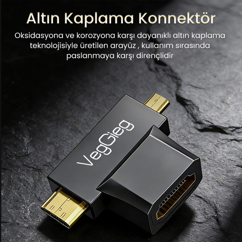 VegGieg Mini HDMI / Micro HDMI Erkek to HDMI Dişi Dönüştürücü Adaptör - 7