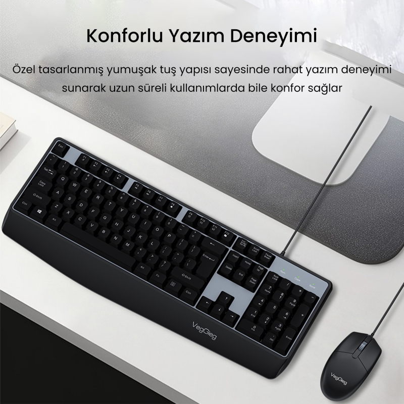 VegGieg MK500A Kablolu Türkçe Q Klavye Mouse Seti Siyah - 3