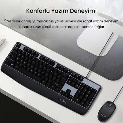 VegGieg MK500A Ergonomik Kablolu Türkçe Q Klavye Mouse Seti Siyah - 3