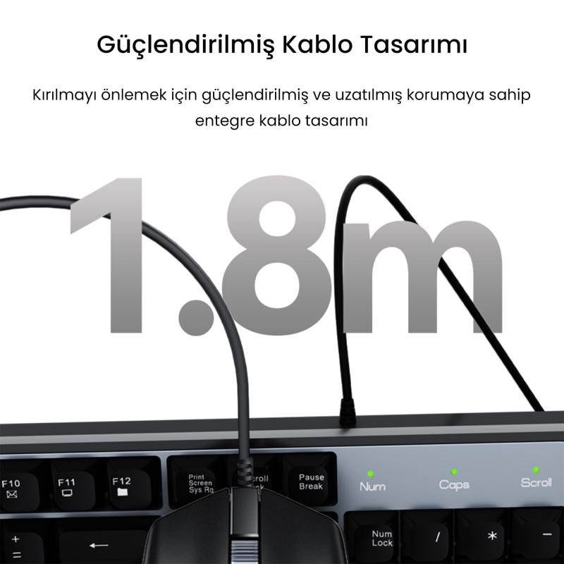 VegGieg MK500A Ergonomik Kablolu Türkçe Q Klavye Mouse Seti Siyah - 4
