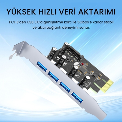 VegGieg PCI-E Express 4 Portlu USB 3.0 Hub Çoklayıcı Kart - 2