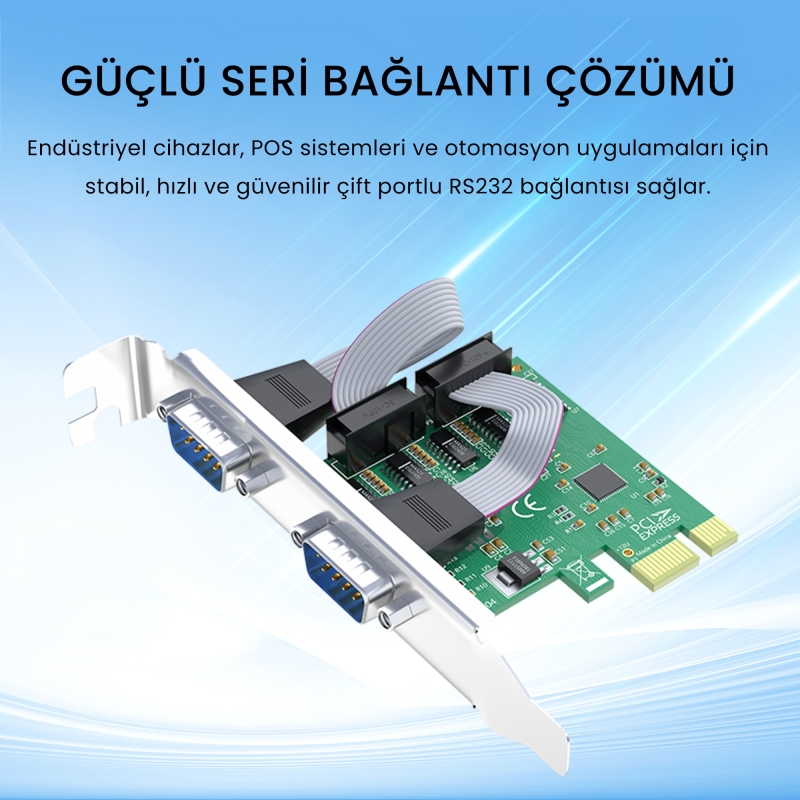 VegGieg PCI Express to 2 Port 9 Pin RS-232 Seri Com DB9 Genişletme Kartı - 2