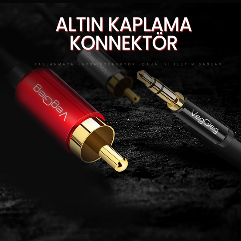 VegGieg 3.5mm AUX to 2 RCA Ses Kablosu 2 Metre - 4
