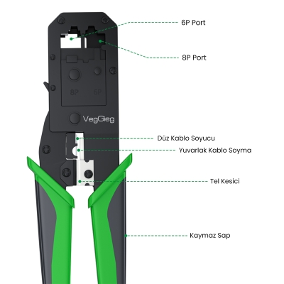 VegGieg RJ45 Ethernet RJ11 Telefon Soket Jack Sıkma Pensesi - 9