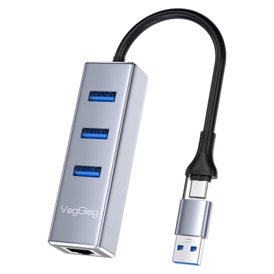 VegGieg USB ve Type-C Gigabit Ethernet Adaptörü 3 Port USB 3.0 Çoklayıcı Hub - VegGieg
