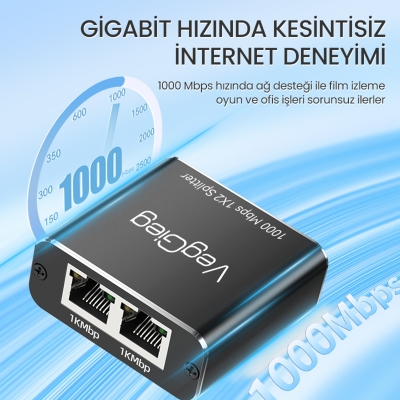 VegGieg 1 Giriş 2 Çıkış RJ45 Gigabit Ethernet Çoklayıcı Splitter Adaptör - 2