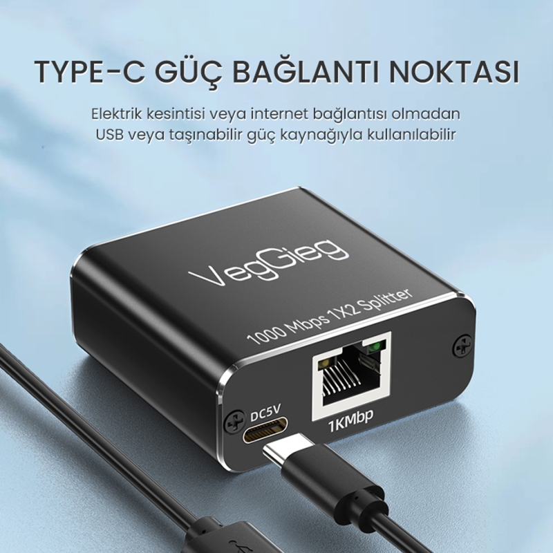 VegGieg 1 Giriş 2 Çıkış RJ45 Gigabit Ethernet Çoklayıcı Splitter Adaptör - 3