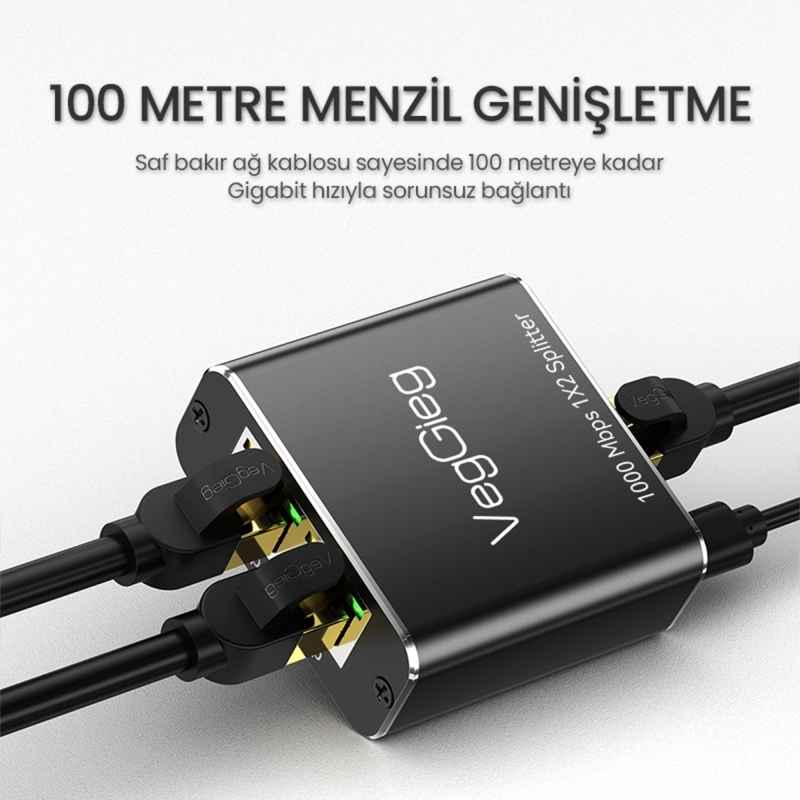 VegGieg 1 Giriş 2 Çıkış RJ45 Gigabit Ethernet Çoklayıcı Splitter Adaptör - 5